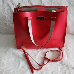 kate spade Red and White Leather Tote with Detachable Strap